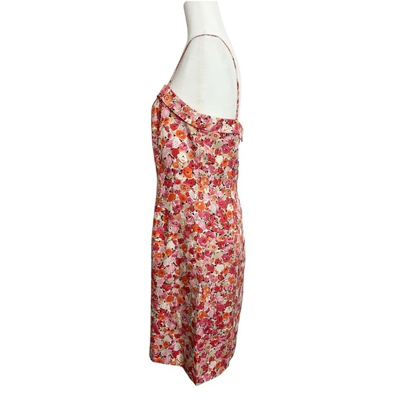 Vintage Ann Taylor Size 10 Petite Silk Pink Floral Sleeveless Apron Mini Dress - Picture 2 of 10